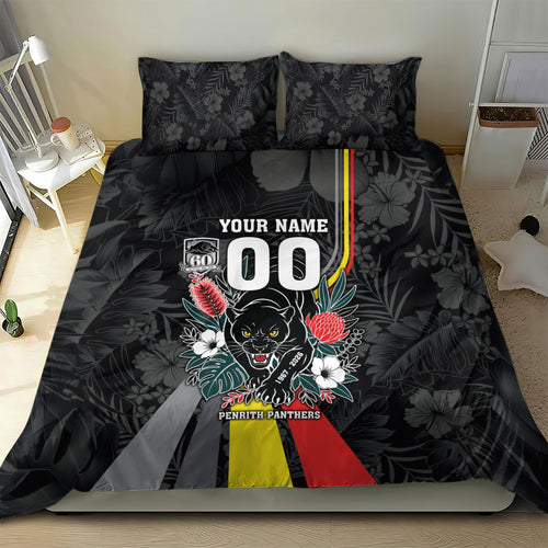 Penrith Panthers 60th Anniversary Custom Bedding Set Native Australian Protea And Hibiscus Tropical Floral