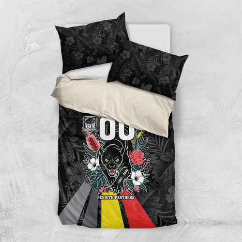 Penrith Panthers 60th Anniversary Custom Bedding Set Native Australian Protea And Hibiscus Tropical Floral