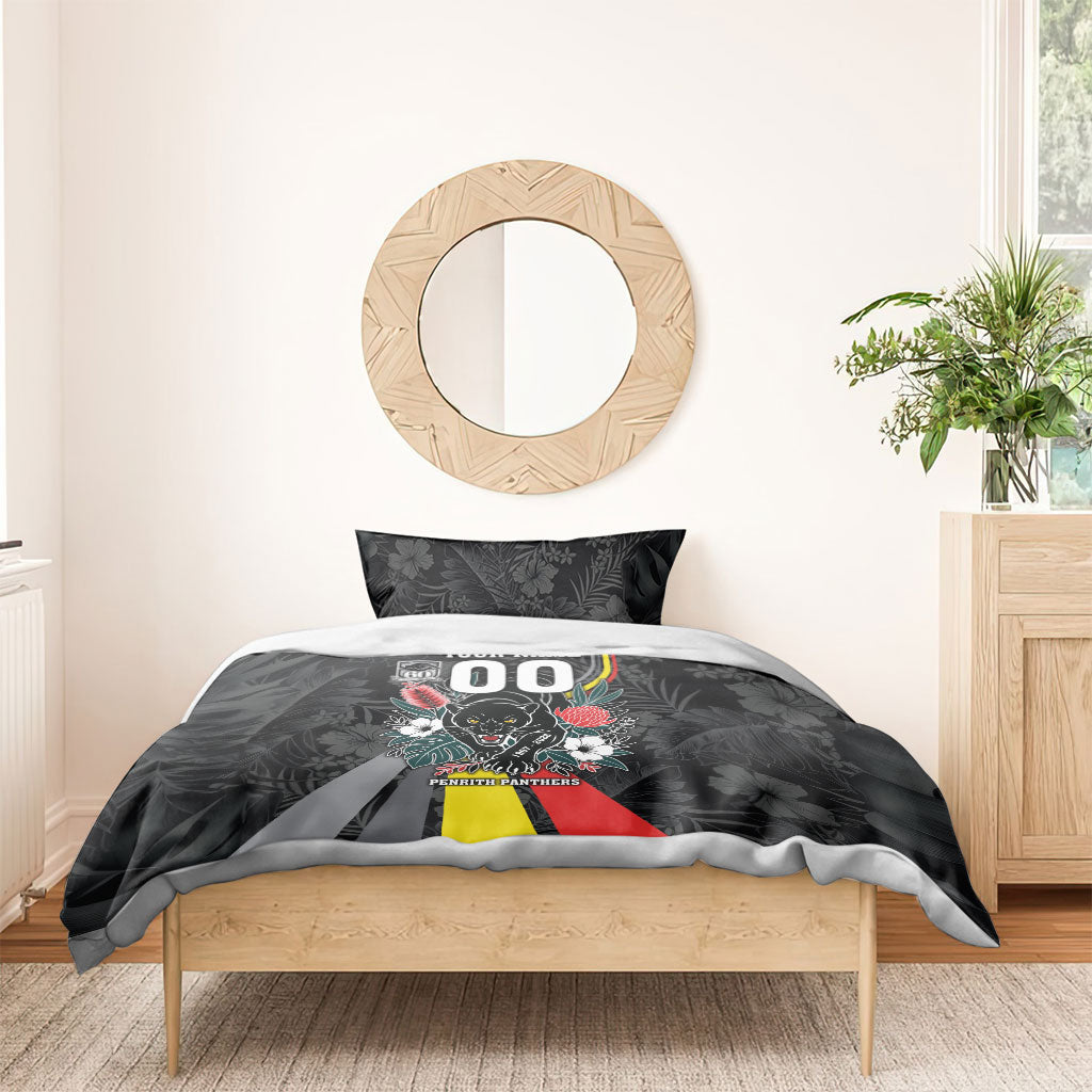 Penrith Panthers 60th Anniversary Custom Bedding Set Native Australian Protea And Hibiscus Tropical Floral