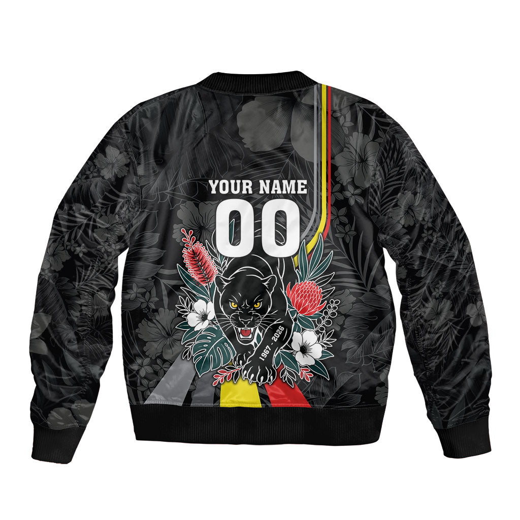 Penrith Panthers 60th Anniversary Custom Bomber Jacket Native Australian Protea And Hibiscus Tropical Floral