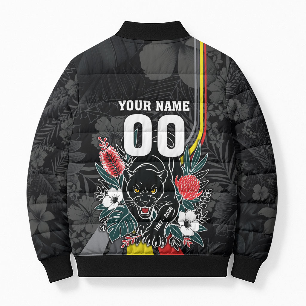 Penrith Panthers 60th Anniversary Custom Bomber Puffer Jacket Native Australian Protea And Hibiscus Tropical Floral