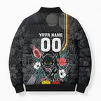 Penrith Panthers 60th Anniversary Custom Bomber Puffer Jacket Native Australian Protea And Hibiscus Tropical Floral