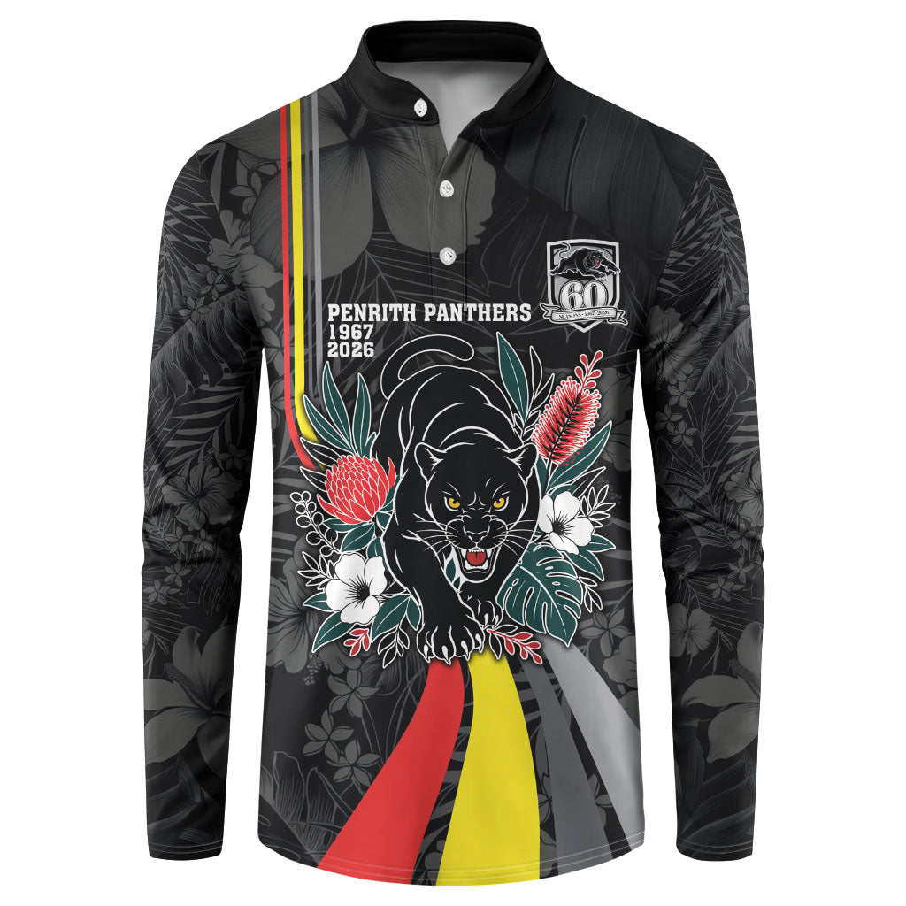 Penrith Panthers 60th Anniversary Custom Button Sweatshirt Native Australian Protea And Hibiscus Tropical Floral