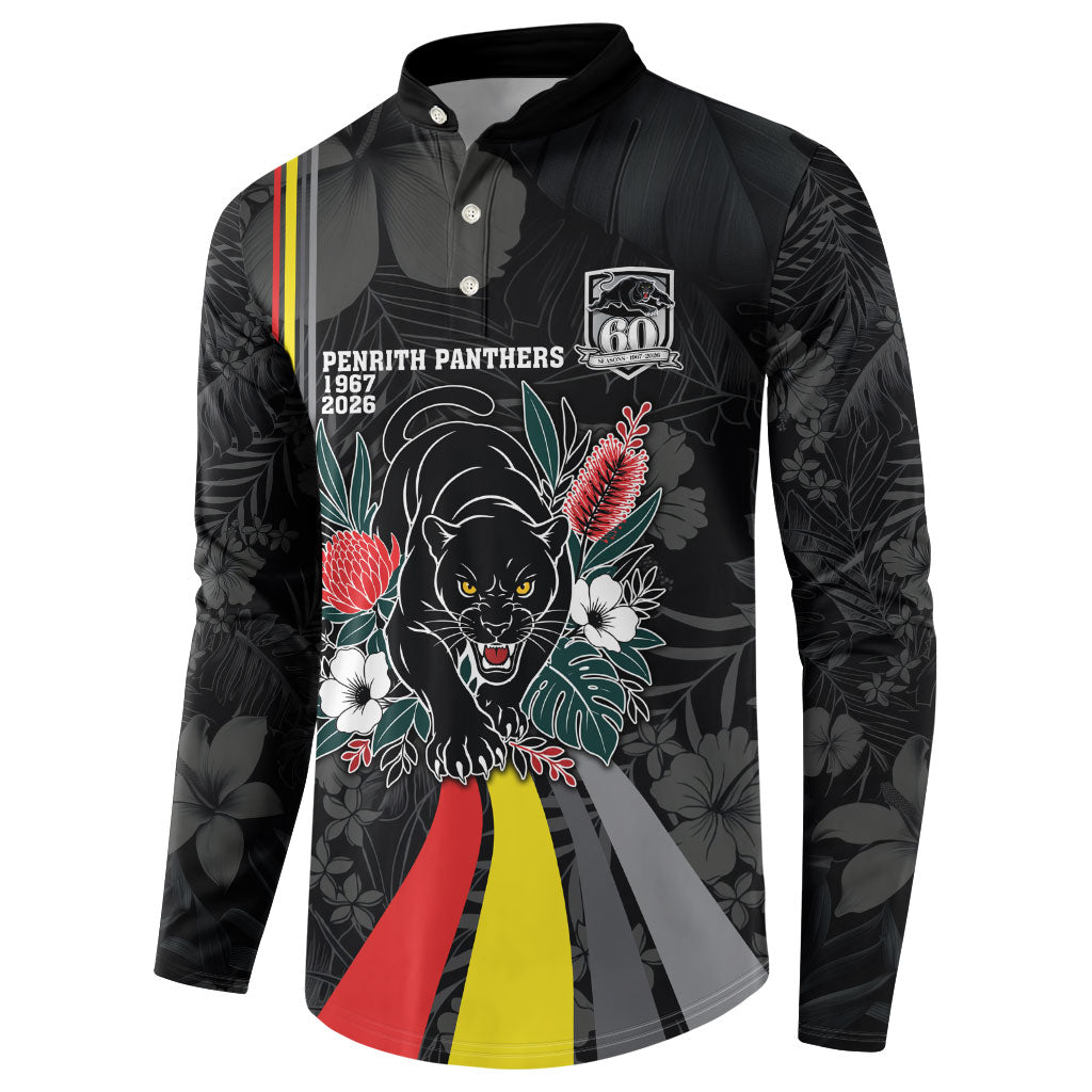 Penrith Panthers 60th Anniversary Custom Button Sweatshirt Native Australian Protea And Hibiscus Tropical Floral