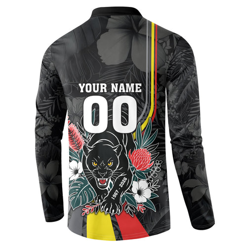 Penrith Panthers 60th Anniversary Custom Button Sweatshirt Native Australian Protea And Hibiscus Tropical Floral