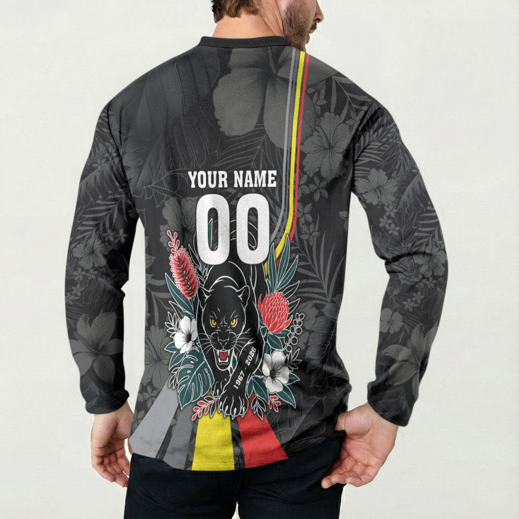 Penrith Panthers 60th Anniversary Custom Button Sweatshirt Native Australian Protea And Hibiscus Tropical Floral