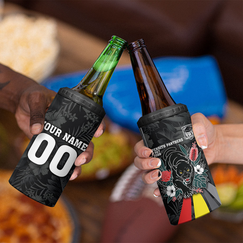 Penrith Panthers 60th Anniversary Custom 4 in 1 Can Cooler Tumbler Native Australian Protea And Hibiscus Tropical Floral