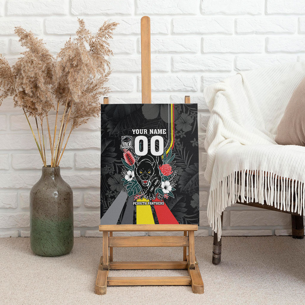 Penrith Panthers 60th Anniversary Custom Canvas Wall Art Native Australian Protea And Hibiscus Tropical Floral