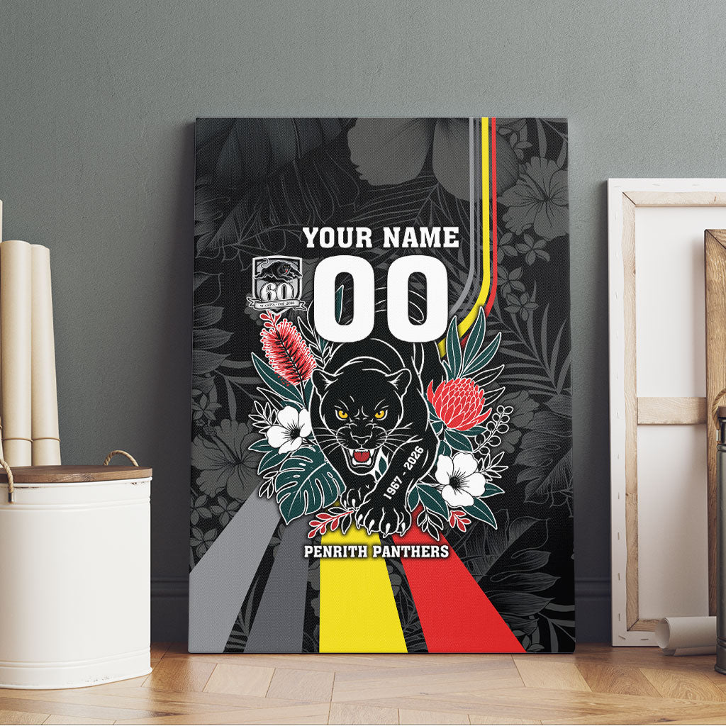Penrith Panthers 60th Anniversary Custom Canvas Wall Art Native Australian Protea And Hibiscus Tropical Floral