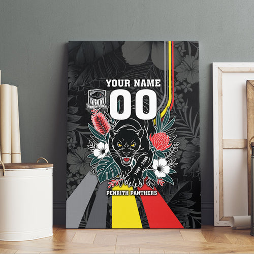 Penrith Panthers 60th Anniversary Custom Canvas Wall Art Native Australian Protea And Hibiscus Tropical Floral