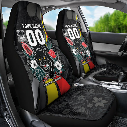 Penrith Panthers 60th Anniversary Custom Car Seat Cover Native Australian Protea And Hibiscus Tropical Floral