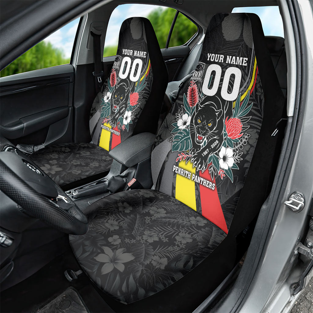 Penrith Panthers 60th Anniversary Custom Car Seat Cover Native Australian Protea And Hibiscus Tropical Floral