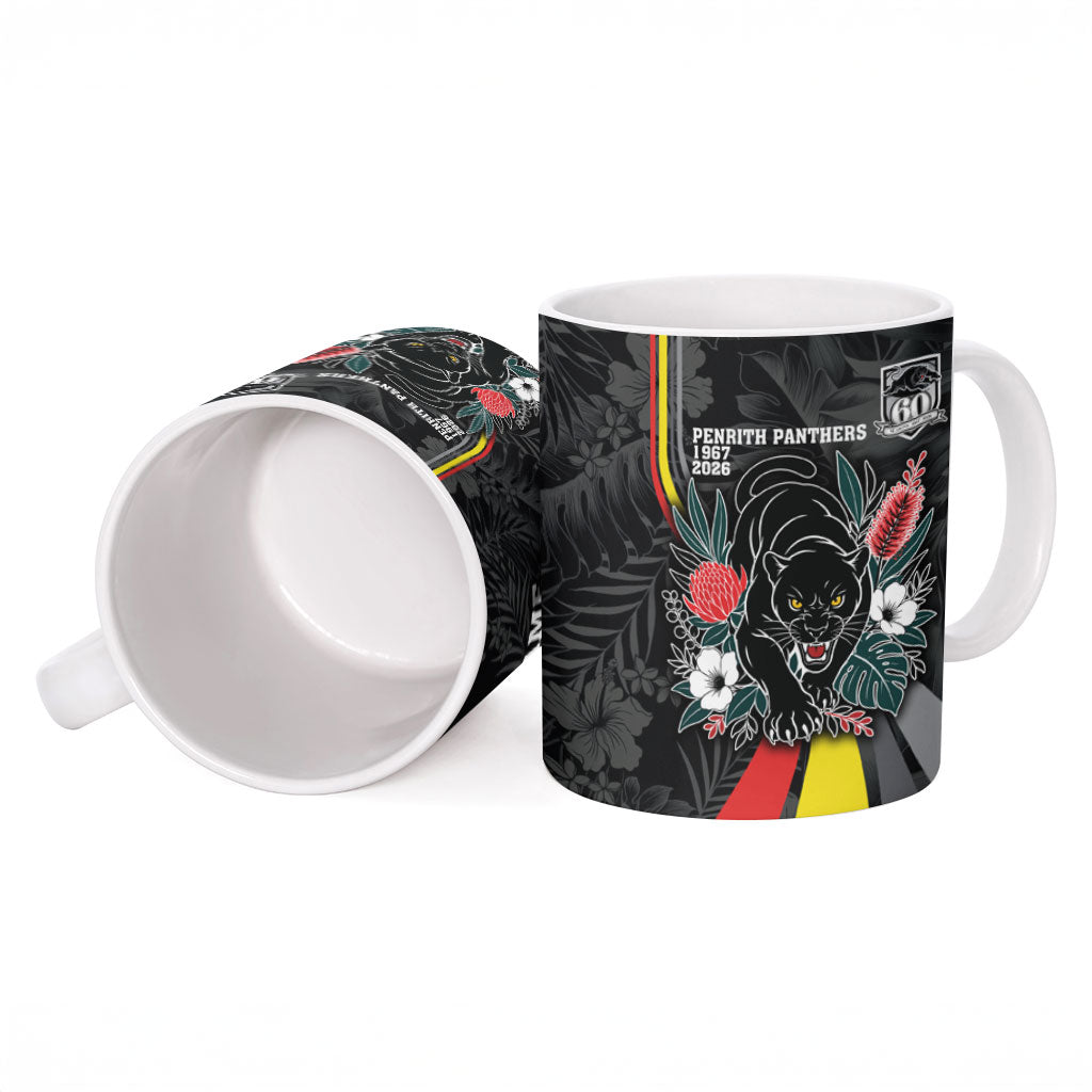 Penrith Panthers 60th Anniversary Custom Ceramic Mug Native Australian Protea And Hibiscus Tropical Floral