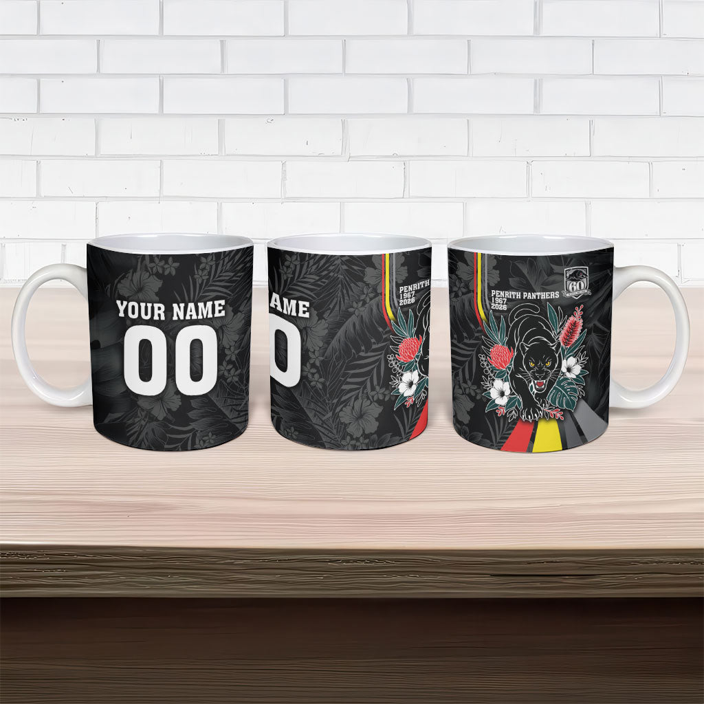 Penrith Panthers 60th Anniversary Custom Ceramic Mug Native Australian Protea And Hibiscus Tropical Floral