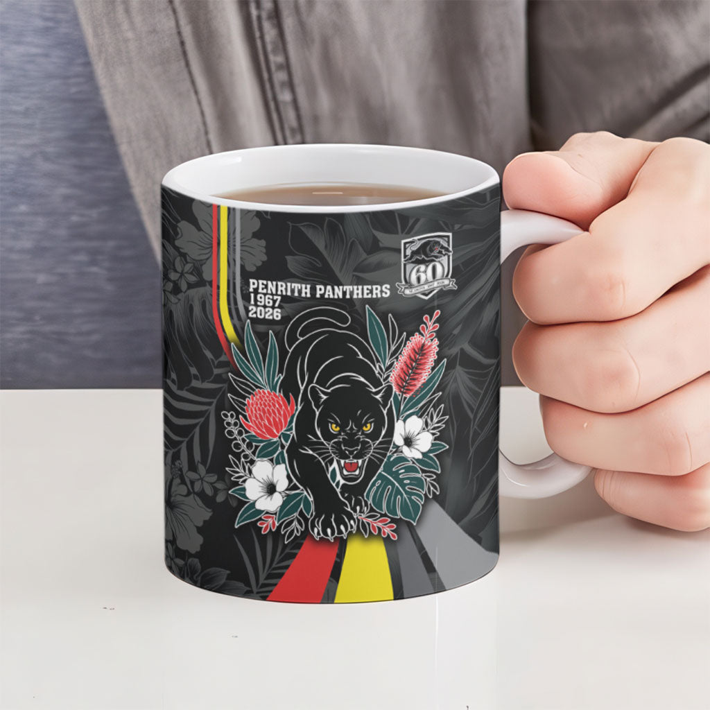 Penrith Panthers 60th Anniversary Custom Ceramic Mug Native Australian Protea And Hibiscus Tropical Floral