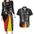 Penrith Panthers 60th Anniversary Custom Couples Matching Long Sleeve Bodycon Dress and Hawaiian Shirt Native Australian Protea And Hibiscus Tropical Floral
