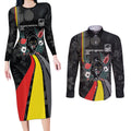 Penrith Panthers 60th Anniversary Custom Couples Matching Long Sleeve Bodycon Dress and Long Sleeve Button Shirt Native Australian Protea And Hibiscus Tropical Floral