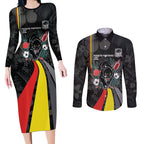 Penrith Panthers 60th Anniversary Custom Couples Matching Long Sleeve Bodycon Dress and Long Sleeve Button Shirt Native Australian Protea And Hibiscus Tropical Floral