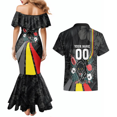 Penrith Panthers 60th Anniversary Custom Couples Matching Mermaid Dress and Hawaiian Shirt Native Australian Protea And Hibiscus Tropical Floral