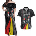 Penrith Panthers 60th Anniversary Custom Couples Matching Off Shoulder Maxi Dress and Hawaiian Shirt Native Australian Protea And Hibiscus Tropical Floral