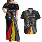 Penrith Panthers 60th Anniversary Custom Couples Matching Off Shoulder Maxi Dress and Hawaiian Shirt Native Australian Protea And Hibiscus Tropical Floral