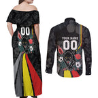 Penrith Panthers 60th Anniversary Custom Couples Matching Off Shoulder Maxi Dress and Long Sleeve Button Shirt Native Australian Protea And Hibiscus Tropical Floral