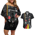 Penrith Panthers 60th Anniversary Custom Couples Matching Off Shoulder Short Dress and Hawaiian Shirt Native Australian Protea And Hibiscus Tropical Floral