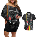 Penrith Panthers 60th Anniversary Custom Couples Matching Off Shoulder Short Dress and Hawaiian Shirt Native Australian Protea And Hibiscus Tropical Floral