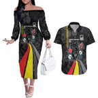 Penrith Panthers 60th Anniversary Custom Couples Matching Off The Shoulder Long Sleeve Dress and Hawaiian Shirt Native Australian Protea And Hibiscus Tropical Floral