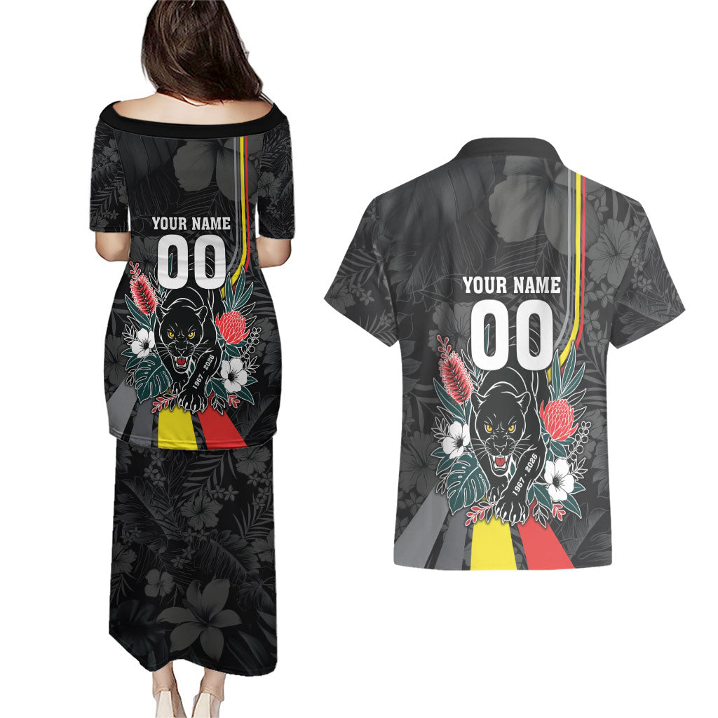 Penrith Panthers 60th Anniversary Custom Couples Matching Puletasi and Hawaiian Shirt Native Australian Protea And Hibiscus Tropical Floral