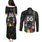 Penrith Panthers 60th Anniversary Custom Couples Matching Puletasi and Long Sleeve Button Shirt Native Australian Protea And Hibiscus Tropical Floral