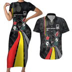 Penrith Panthers 60th Anniversary Custom Couples Matching Short Sleeve Bodycon Dress and Hawaiian Shirt Native Australian Protea And Hibiscus Tropical Floral