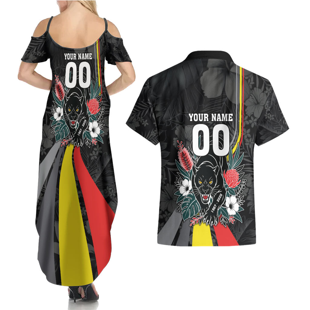 Penrith Panthers 60th Anniversary Custom Couples Matching Summer Maxi Dress and Hawaiian Shirt Native Australian Protea And Hibiscus Tropical Floral