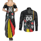 Penrith Panthers 60th Anniversary Custom Couples Matching Summer Maxi Dress and Long Sleeve Button Shirt Native Australian Protea And Hibiscus Tropical Floral