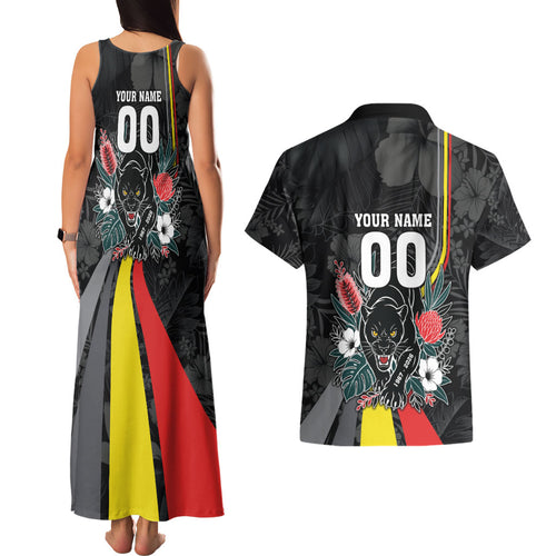 Penrith Panthers 60th Anniversary Custom Couples Matching Tank Maxi Dress and Hawaiian Shirt Native Australian Protea And Hibiscus Tropical Floral