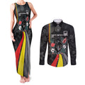 Penrith Panthers 60th Anniversary Custom Couples Matching Tank Maxi Dress and Long Sleeve Button Shirt Native Australian Protea And Hibiscus Tropical Floral