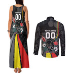 Penrith Panthers 60th Anniversary Custom Couples Matching Tank Maxi Dress and Long Sleeve Button Shirt Native Australian Protea And Hibiscus Tropical Floral