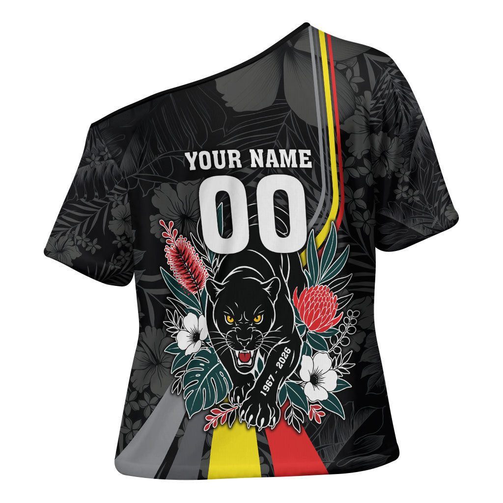 Penrith Panthers 60th Anniversary Custom Cross Shoulder Shirt Native Australian Protea And Hibiscus Tropical Floral