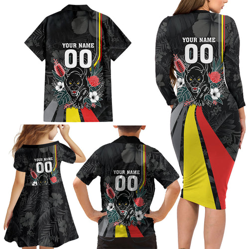 Penrith Panthers 60th Anniversary Custom Family Matching Long Sleeve Bodycon Dress and Hawaiian Shirt Native Australian Protea And Hibiscus Tropical Floral