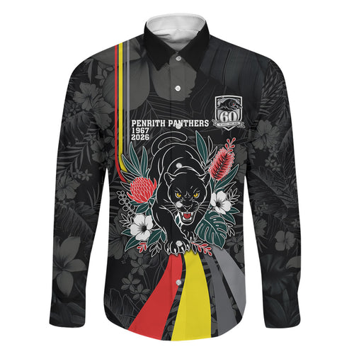 Penrith Panthers 60th Anniversary Custom Family Matching Long Sleeve Bodycon Dress and Hawaiian Shirt Native Australian Protea And Hibiscus Tropical Floral