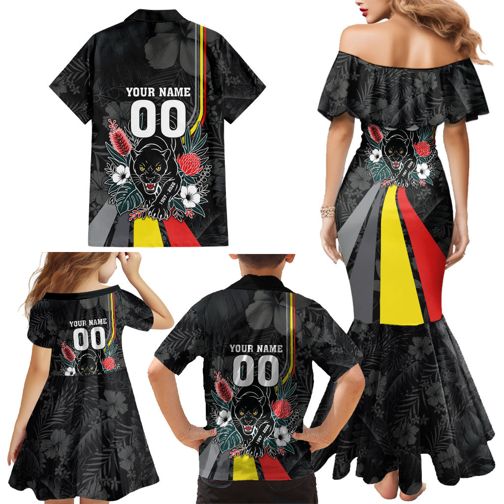 Penrith Panthers 60th Anniversary Custom Family Matching Mermaid Dress and Hawaiian Shirt Native Australian Protea And Hibiscus Tropical Floral