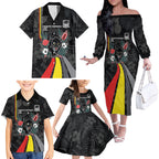 Penrith Panthers 60th Anniversary Custom Family Matching Off The Shoulder Long Sleeve Dress and Hawaiian Shirt Native Australian Protea And Hibiscus Tropical Floral