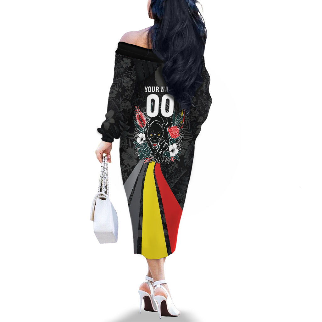 Penrith Panthers 60th Anniversary Custom Family Matching Off The Shoulder Long Sleeve Dress and Hawaiian Shirt Native Australian Protea And Hibiscus Tropical Floral