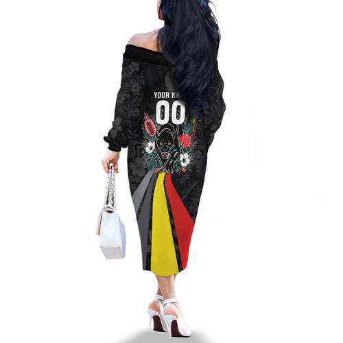 Penrith Panthers 60th Anniversary Custom Family Matching Off The Shoulder Long Sleeve Dress and Hawaiian Shirt Native Australian Protea And Hibiscus Tropical Floral