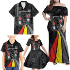 Penrith Panthers 60th Anniversary Custom Family Matching Off Shoulder Maxi Dress and Hawaiian Shirt Native Australian Protea And Hibiscus Tropical Floral