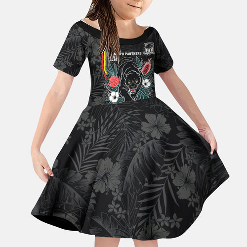 Penrith Panthers 60th Anniversary Custom Family Matching Off Shoulder Maxi Dress and Hawaiian Shirt Native Australian Protea And Hibiscus Tropical Floral