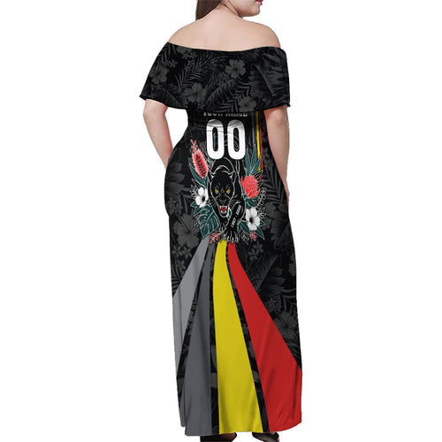 Penrith Panthers 60th Anniversary Custom Family Matching Off Shoulder Maxi Dress and Hawaiian Shirt Native Australian Protea And Hibiscus Tropical Floral