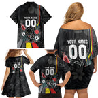 Penrith Panthers 60th Anniversary Custom Family Matching Off Shoulder Short Dress and Hawaiian Shirt Native Australian Protea And Hibiscus Tropical Floral