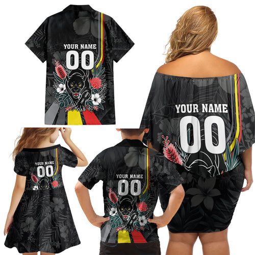 Penrith Panthers 60th Anniversary Custom Family Matching Off Shoulder Short Dress and Hawaiian Shirt Native Australian Protea And Hibiscus Tropical Floral