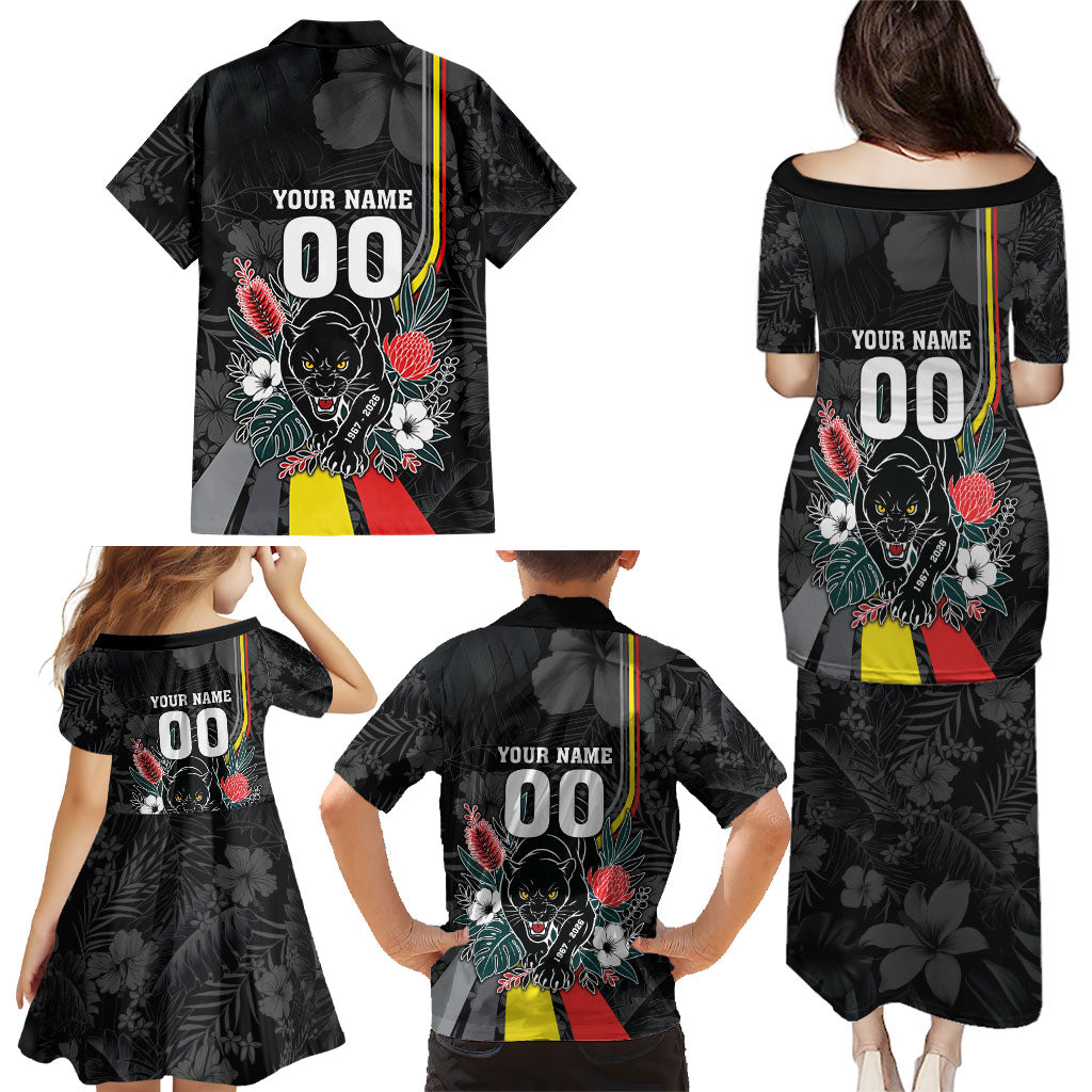 Penrith Panthers 60th Anniversary Custom Family Matching Puletasi and Hawaiian Shirt Native Australian Protea And Hibiscus Tropical Floral